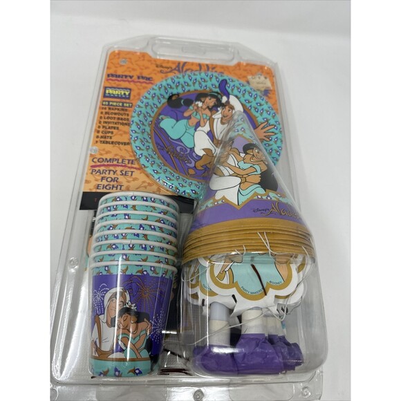 Vintage Party Pac 65 pieces Disney's Aladdin Birthday Set for 8 Invitations Hats - Picture 3 of 9